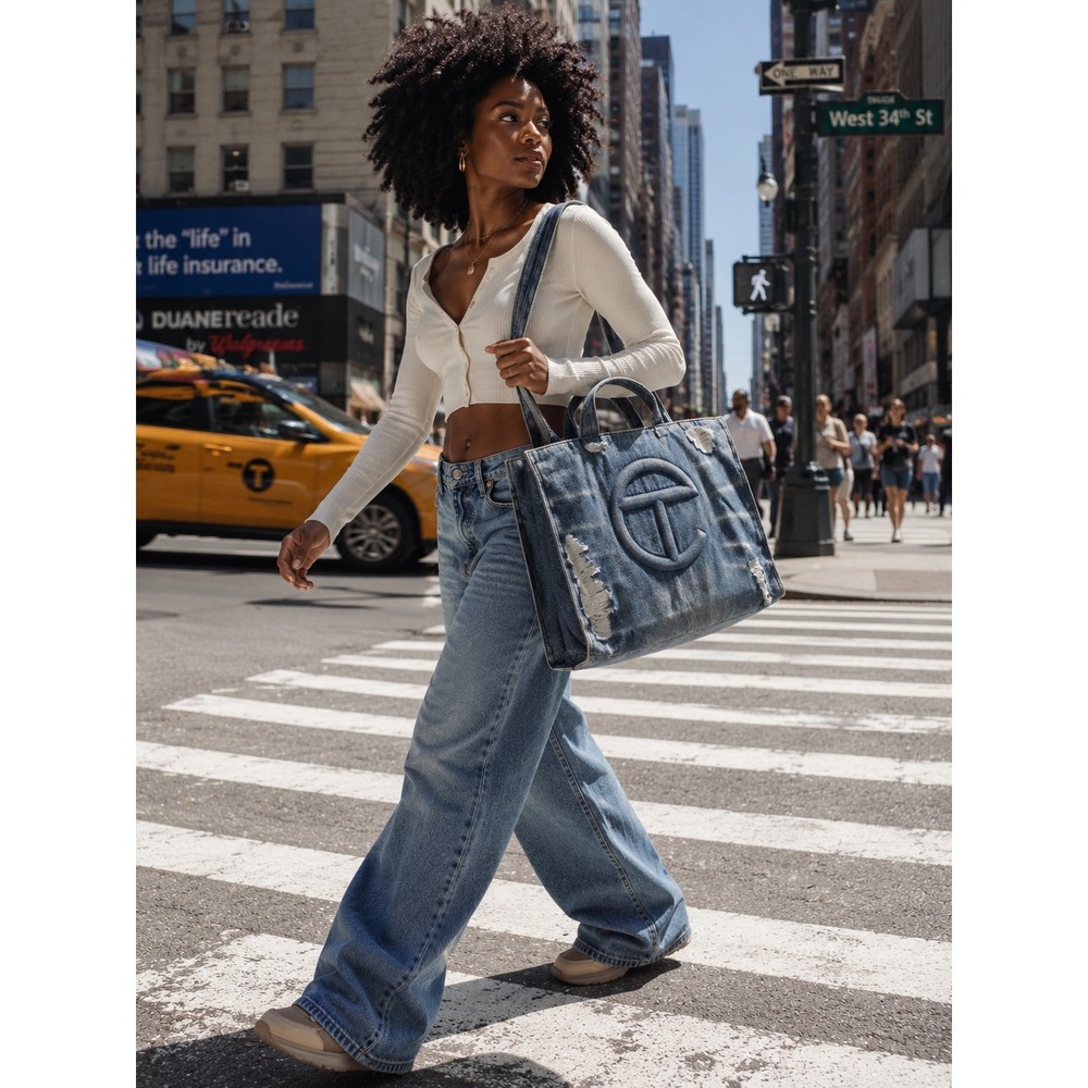 Telfar Large Distressed Denim Shopping Bag NWT SOLD OUT